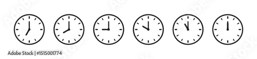 Set of Analog Wall Clocks Showing Different Times – Vector Illustration