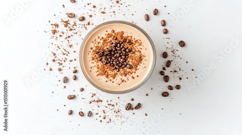 View of coffee cup with latte art straight from above