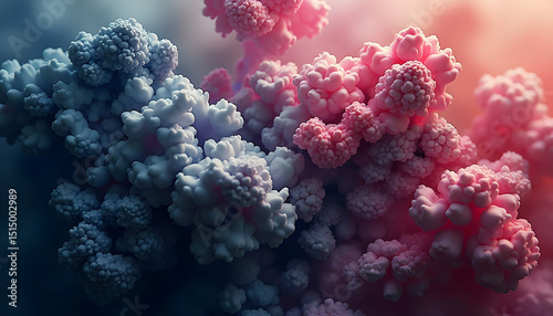 Abstract Pink and Blue Cellular Structure Close-up with Soft Lighting