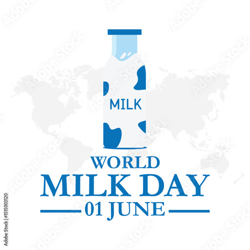 World Milk Day 1 June milk glass vector poster. World Milk Day logo icon design, vector illustration. World Milk Day Vector Illustration.