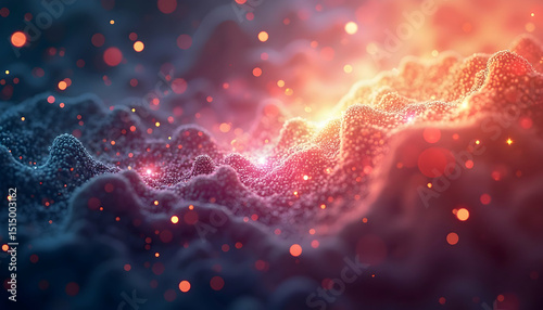 Abstract Glowing Particle Landscape with Bokeh Lights