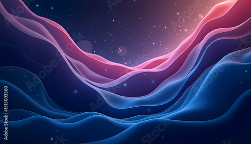 Abstract Wavy Pink and Blue Shapes Against Starry Background