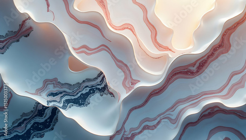 Abstract Wavy Pattern, White, Pink and Blue Marble Texture Background