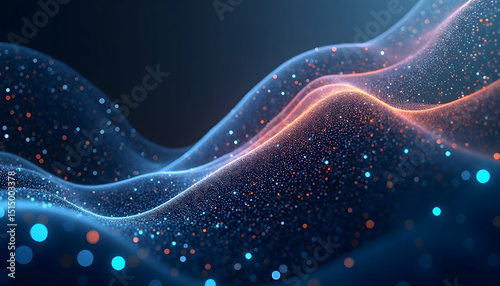 Abstract Glowing Wavy Lines with Colorful Particles on Dark Background