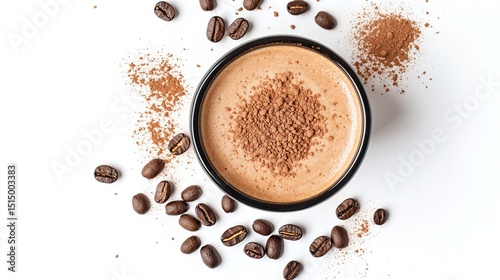 View of coffee cup with latte art straight from above