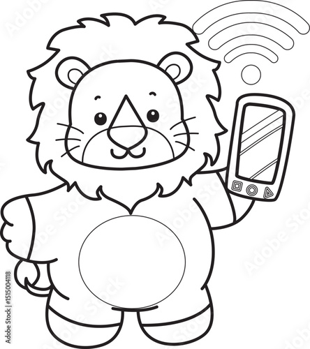 Coloring book of Cute Lion icon. Outline of Funny baby Lion animal series stock illustration. life of fluffy Lion designs.
