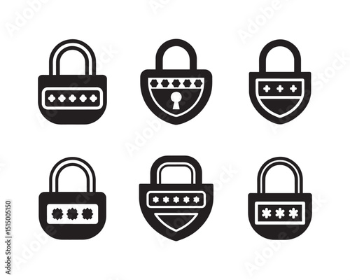 password icon set silhouette vector illustration