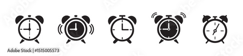 Set of Black Stopwatch Icons Showing Different Time Intervals – Vector Illustration