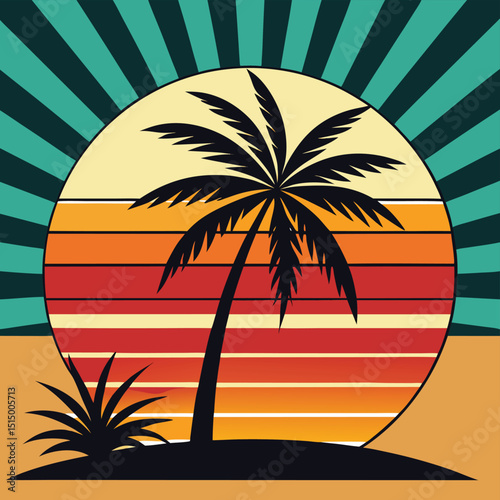 Retro Sunset Palm Tree Illustration Vintage Summer Vibes