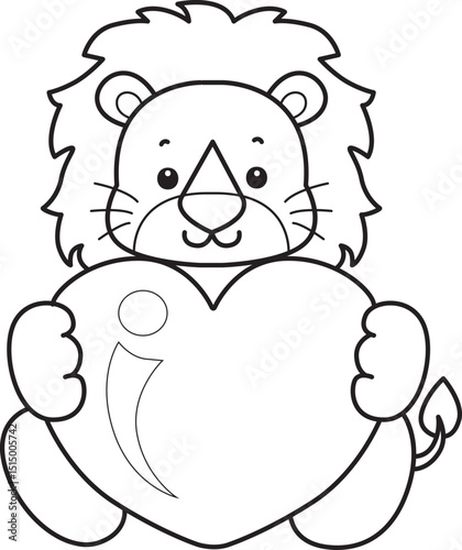 Coloring book of Cute Lion icon. Outline of Funny baby Lion animal series stock illustration. life of fluffy Lion designs.
