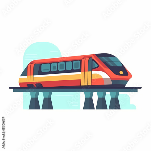 Speedy Transportation: A vibrant illustration of a sleek, futuristic train speeding along an elevated track, embodying innovation and rapid transit.