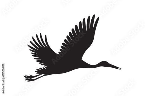 Flying Stork Bird Silhouette Vector in Mid-Flight Design