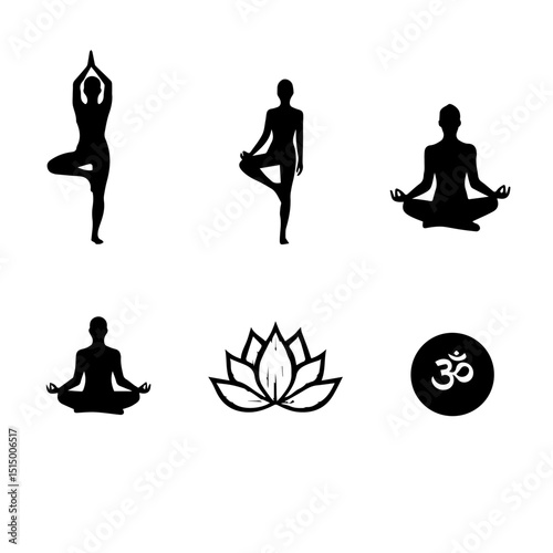 Yoga Poses and Symbols Silhouettes vector design