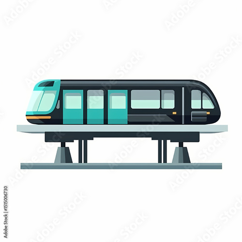 Modern Monorail: A sleek, contemporary monorail train traverses its elevated track, symbolizing efficient, eco-friendly public transportation.