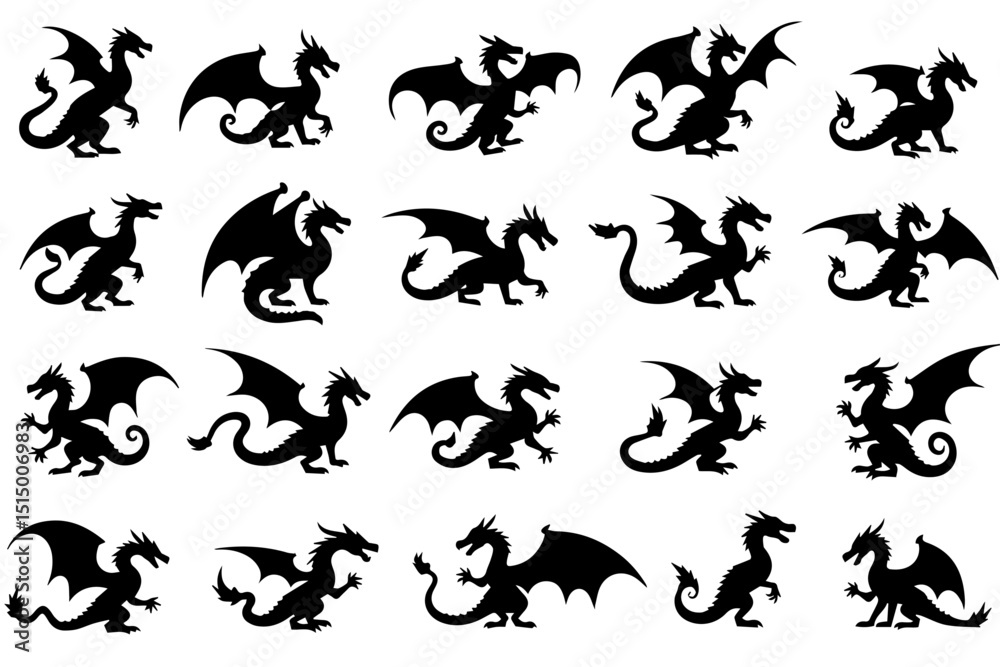 Obraz premium Diverse Dragon tattoos vector Collection bundle