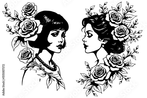 Gemini Twins with Roses Drawing tattoos design 
