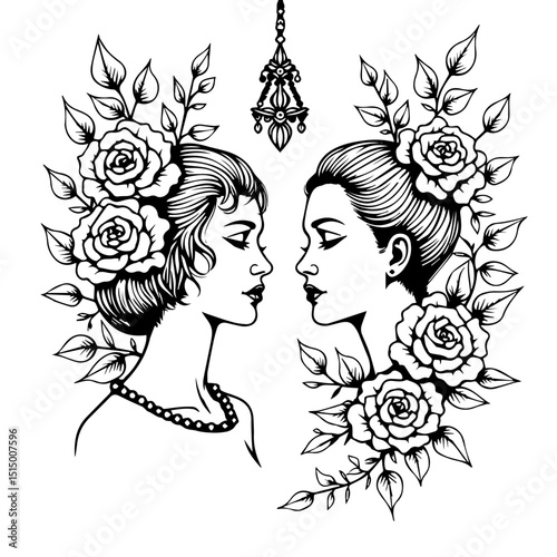 Gemini Twins with Roses Drawing tattoos design 