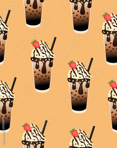 Cold latte pattern on a light brown background.