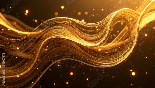 Golden Wave with Sparkling Particles Flowing Abstractly