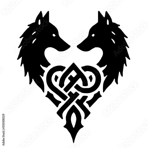 Celtic Twin Wolf Heads Symbol vector design