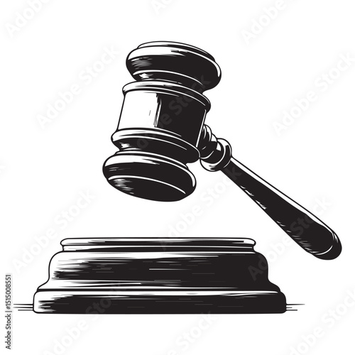 A black and white gavel the hammer of justice a silhouette Vector Design art illustration