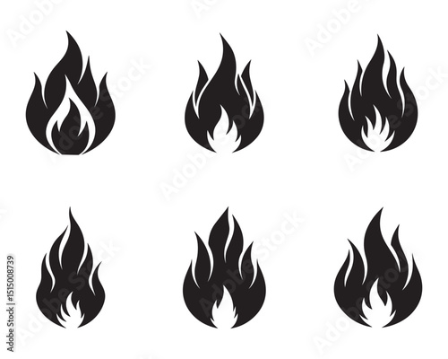Fire icon set. Fire flame symbol. Bonfire silhouette logotype. Flames symbols set flat style. vector illustration