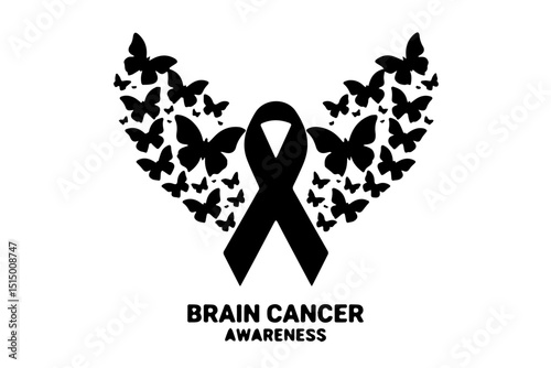 Brain Cancer Awareness Ribbon with Butterflies vector bundle