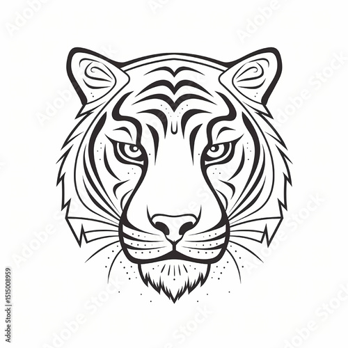 Majestic Tiger's Portrait: A striking monochrome depiction of a tiger's head, capturing the animal's fierce gaze and intricate striped patterns, embodying the raw power and elegance of the wild.