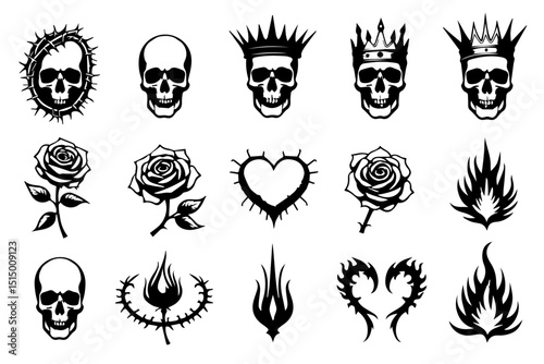 Vintage Tattoo Skull Floral Design Collection bundle
