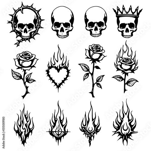Vintage Tattoo Skull Floral Design Collection bundle