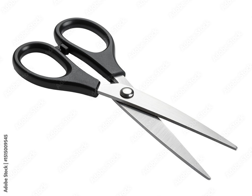 Open Stainless Steel Scissors with Black Handle, Isolated on White Background PNG Open Stainless Steel Scissors with Black Handle, Isolated on White Background PNG