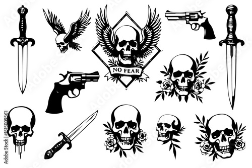 Vintage Tattoo Skull Floral Design Collection bundle