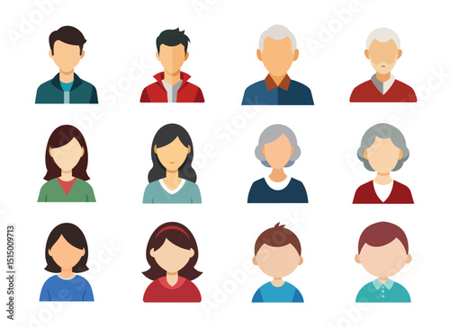 Faceless People Avatar Pack—Kids, Adults & Seniors Collection Isolated on white background