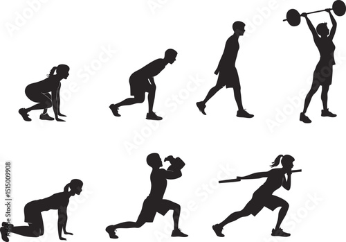 Workout Silhouettes Fitness Exercise Graphic Design for Branding