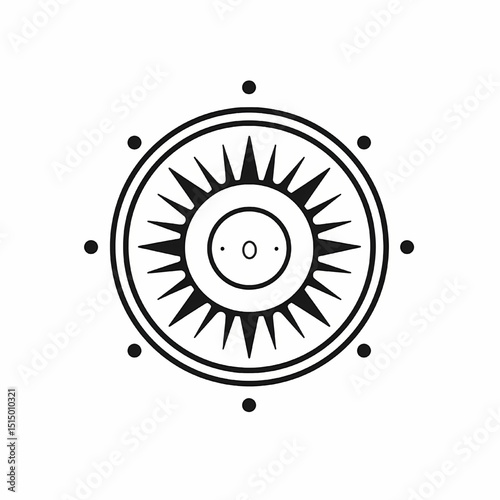 Geometric Sun Symbol: A striking, symmetrical illustration of a sun, radiating energy and vitality with a simple yet powerful design. 