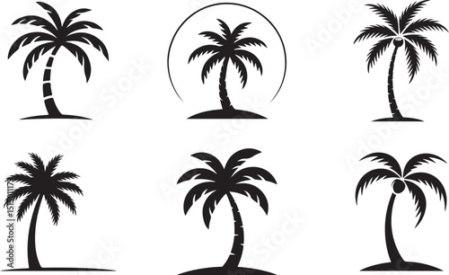 Realistic palm tree illustrations set of tropical island plants