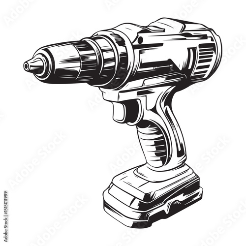 A black and white Electric Drill Vector Design, art illustration, and silhouette