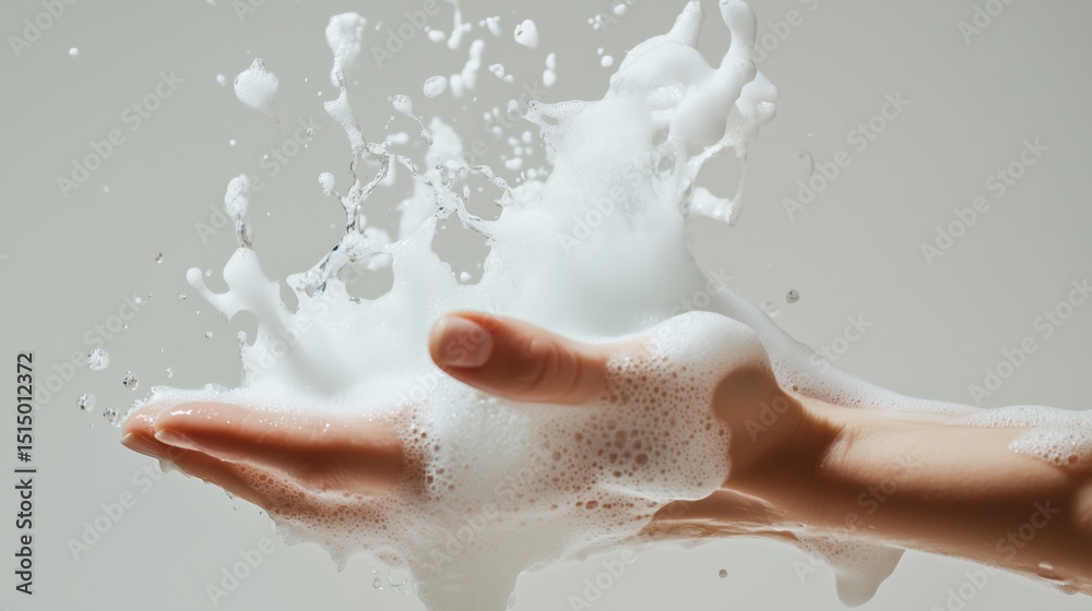 Fototapeta premium Foam being pumped into a wet hand. 5