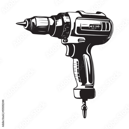 A black and white Electric Drill Vector Design, art illustration, and silhouette