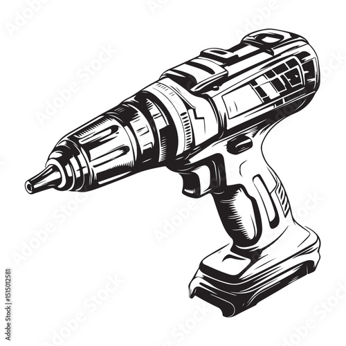 A black and white Electric Drill Vector Design, art illustration, and silhouette