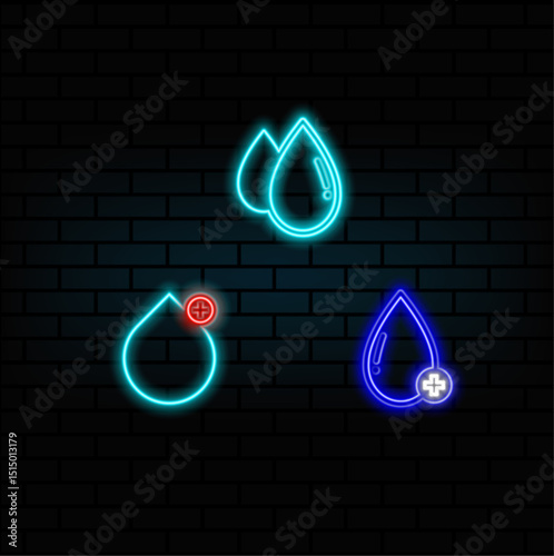 drop of water. neon style. icon set of medical blood drop isolated symbol. neon style.