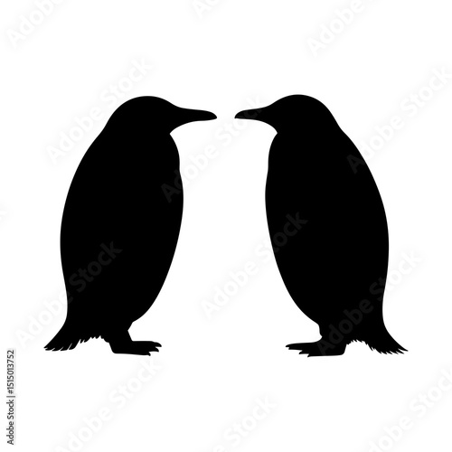 Two penguin silhouettes facing each other on a white background creating a symmetrical composition artfully