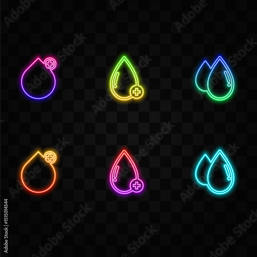 icon set of medical blood drop isolated symbol. neon style.