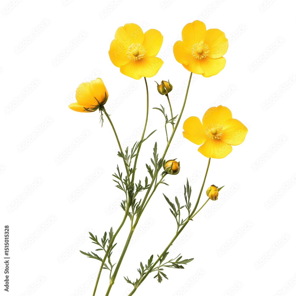 Obraz premium Bright yellow wildflowers bloom against a transparent background showcasing nature's beauty and vibrant colors in spring
