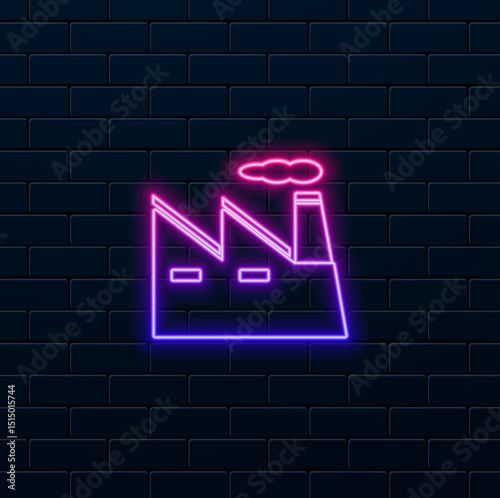 neon style. factory icon. office building, chemical industry, company construction, business concept. simple flat style. isolated vector illustration