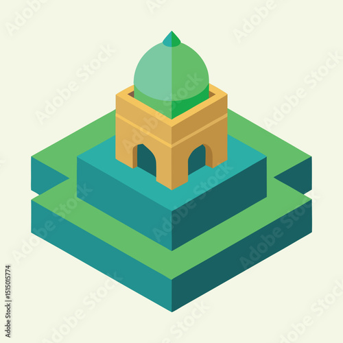 Isometric Green Dome Architecture on Multilevel Platform in Minimalist Style