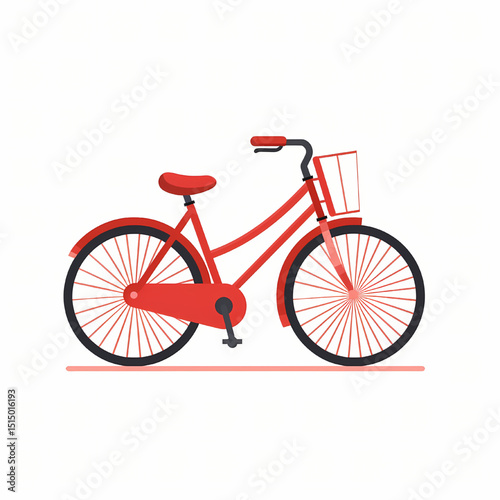 Vintage Red Bicycle Illustration A Classic Cruiser Bike Design with Basket, Perfect for Summer Rides and Urban Adventures.  Enjoy the simple pleasures of cycling.