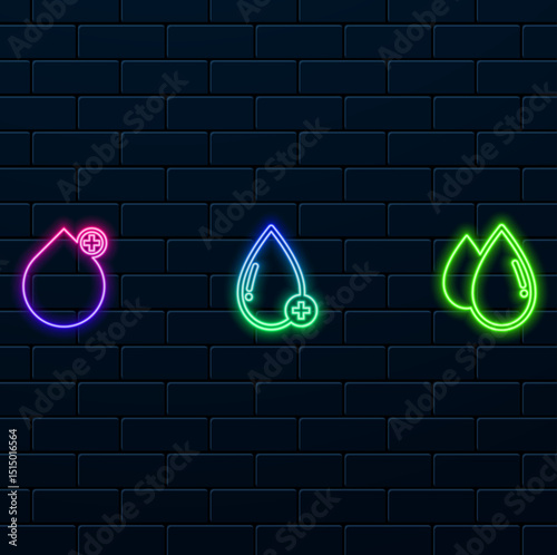 neon style. icon set of medical blood drop isolated symbol. neon style.