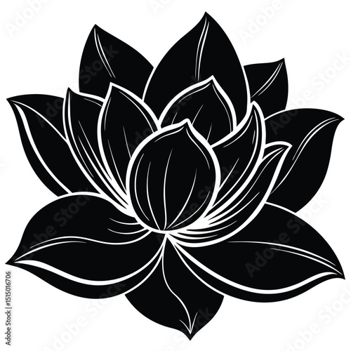 Elegant Black and White Lotus Flower Illustration  A Symbol of Purity and Serenity