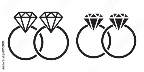 Diamond engagement ring icon, diamond wedding ring.